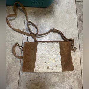 Brown and White Suede Crossbody Bag
